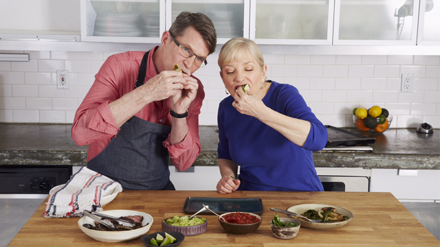 Chef and TV host Rick Bayless with chef/cookbook author Sara Moulton.