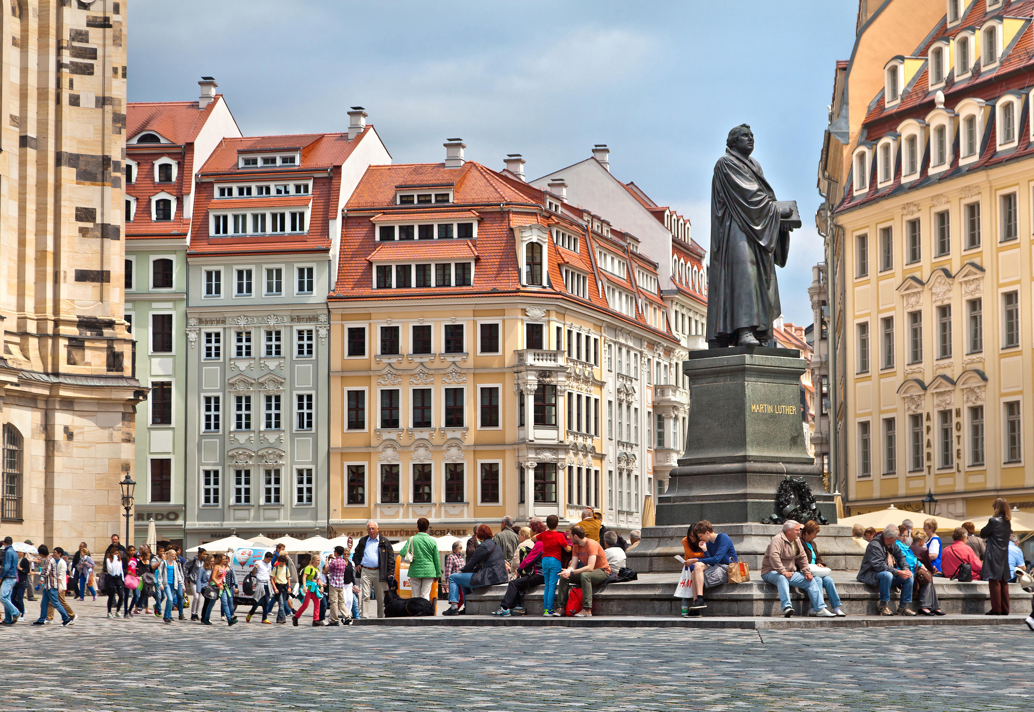 Martin Luther statue at Neumarkt Square in Dresden, Germany.