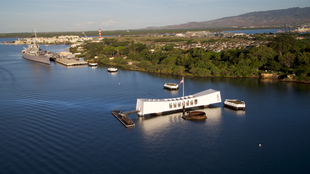 The USS Arizona Memorial in Pearl Harbor.