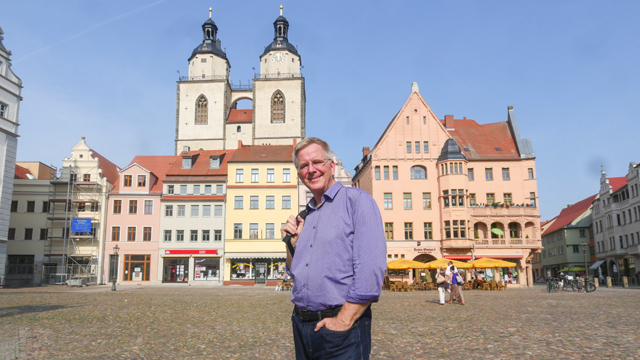 Rick in the market square in Wittenberg, Germany.