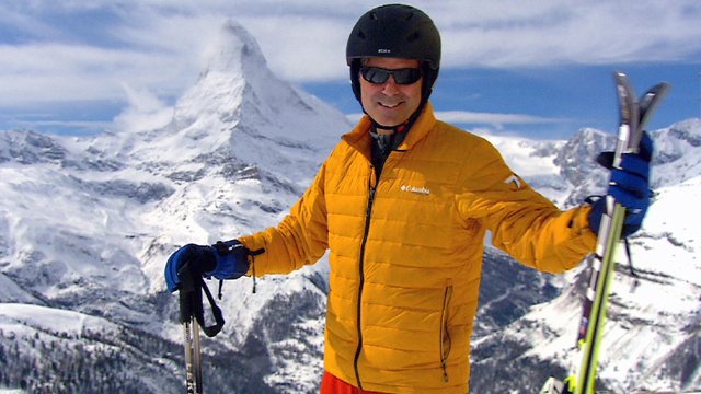 Jeff Wilson readies for skiing in the shadow of the world famous Matterhorn.