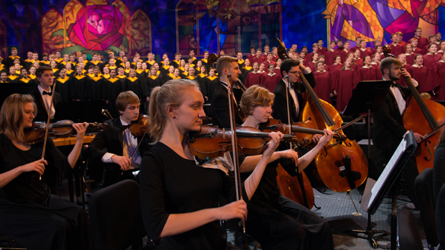 The Concordia Choir's violinists and choir