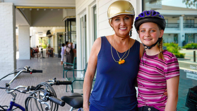 Colleen Kelly and one of her daughters explore Irvine, California on bicycles.