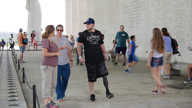 William Miller III, a U.S. Army National Guard Veteran, working out his prosthetic leg at the Virginia War Memorial.