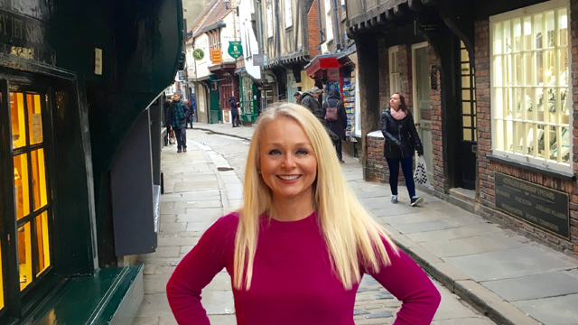 Getting curious about The Shambles, one of the many medieval cobblestone streets in the darling town of York.